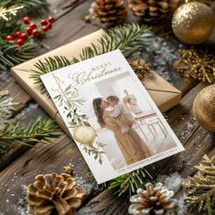 Cartão De Festividades Ornamento Dourado sofisticado de Natal Verde
