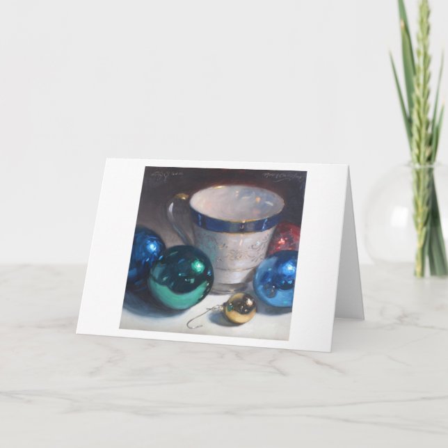 Cartão De Festividades "Ornamento e copo de chá " (Frente)