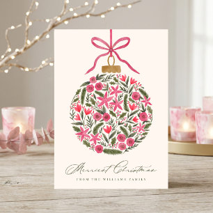 Cartão De Festividades Ornamento Floral de Natal em Aquarela Elegante