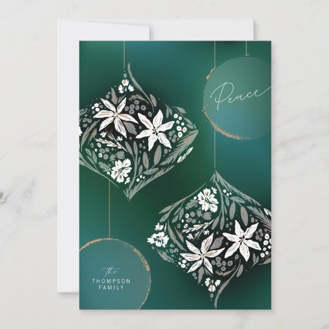 Cartão De Festividades Ornamento Floral Verde Escuro Não Foto (Frente)