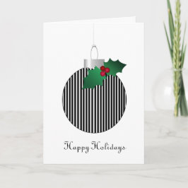 Cartão De Festividades Ornamento listrado branco preto do azevinho do