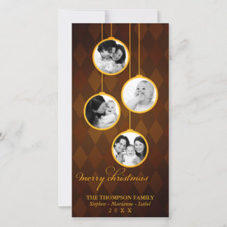 Cartão De Festividades Ornamento Moderno Dourado e Marrom Feliz Natal