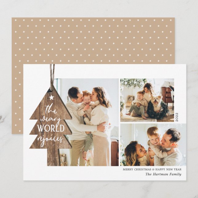 Cartão De Festividades Ornamento Russo de Madeira 3 Foto Colagem Natal (Frente/Verso)