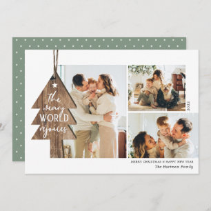 Cartão De Festividades Ornamento Russo de Madeira 3 Foto Colagem Natal