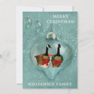 Cartão De Festividades Ornamento Único de Natal Ganso Neve Arco Vermelho