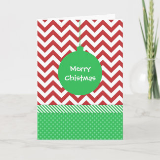 Cartão De Festividades Ornamento verde em Chevron vermelho e branco