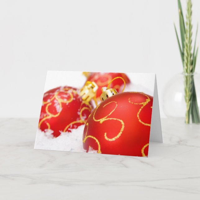 Cartão De Festividades Ornamento vermelhos da árvore de Natal (Frente)