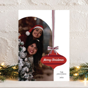 Cartão De Festividades Ornamento Vintage de Cor Editável Foto Natal