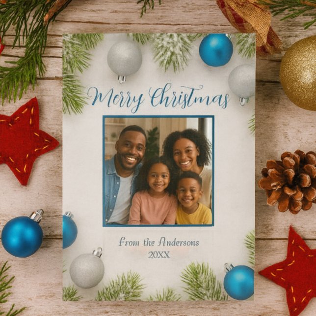 Cartão De Festividades Ornamentos Azuis e Prateados de Frost de Inverno (Criador carregado)