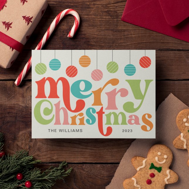 Cartão De Festividades Ornamentos coloridos de Natal feliz (Criador carregado)