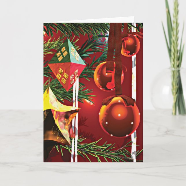 Cartão De Festividades ornamentos de árvores de Natal (Frente)