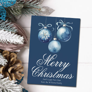 Cartão De Festividades Ornamentos de Natal de Chic Blue Merry Personaliza