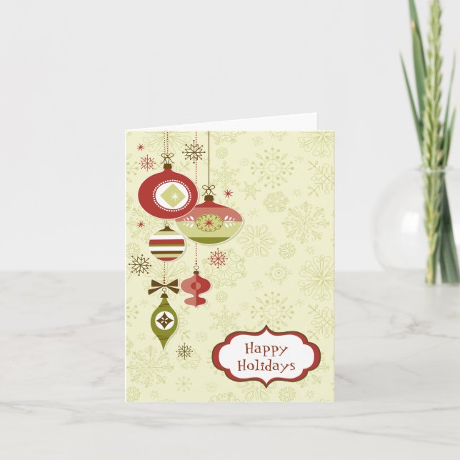 Cartão De Festividades Ornamentos e Neve Retroativos - Feriados Felizes (Frente)