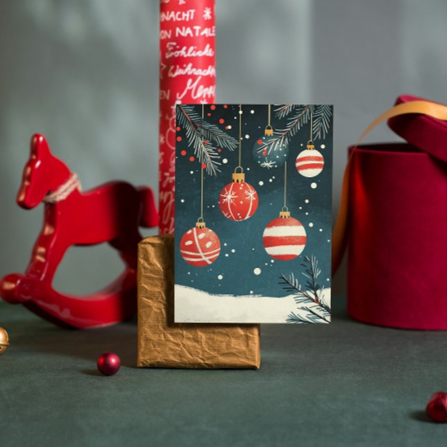 Cartão De Festividades Ornamentos Retrorreiros Brancos Vermelhos Balões B (Criador carregado)