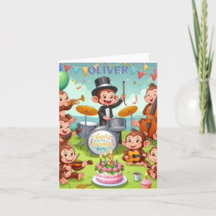 Cartão De Festividades orquestra de macaco fofa aniversário de 2 anos do