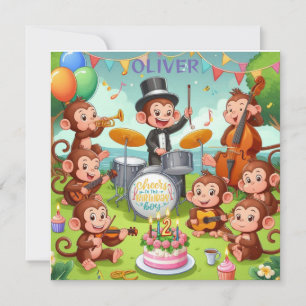 Cartão De Festividades orquestra de macaco fofa menino de 2 anos de idade