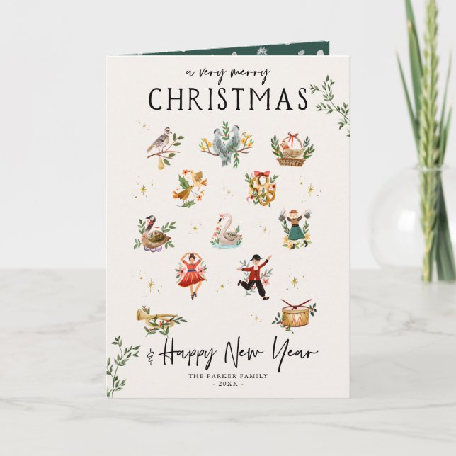 Cartão De Festividades Os 12 dias de Natal | Feriado Ilustrado (Frente)