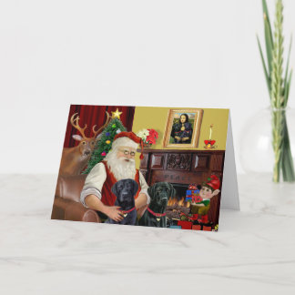 Cartão De Festividades Os 2 Labradores do Papai Noel (pretos)