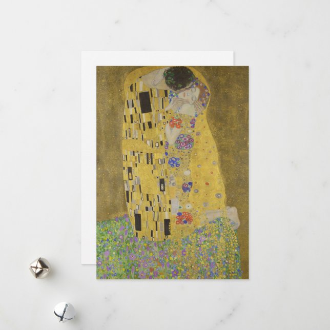 Cartão De Festividades Os amantes beijando o abraço de Gustav Klimt (Frente/Verso In Situ)