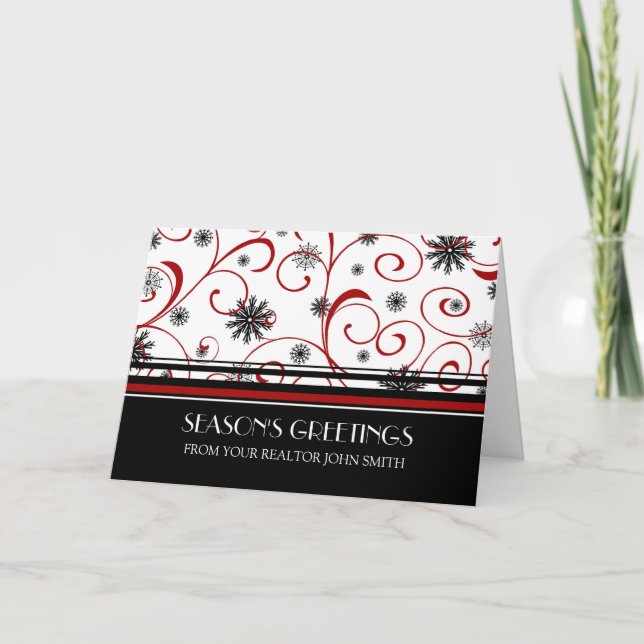 Cartão De Festividades Os cumprimentos da estação branca preta vermelha (Frente)