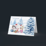 Cartão De Festividades Os gatinhos do papai noel, árvores, apresentam o<br><div class="desc">Gatinhos bonitos do papai noel,  pinheiros nevado e cartão de Natal alemão dos presentes. O texto alemão na parte dianteira diz: Feliz Natal. Interior no alemão demasiado: Feliz Natal e um feliz ano novo</div>
