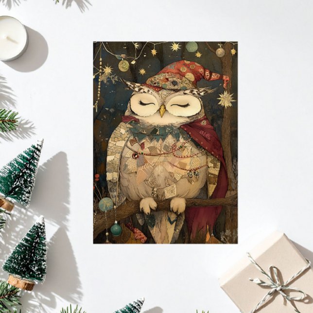 Cartão De Festividades Osric the Owl | Woodland Whimsy  (Osric the Owl, Woodland Whimsy Christmas Collection)
