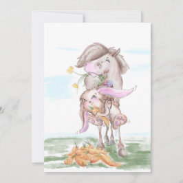 Cartão De Festividades Osterkarte mit süssem Hasen und Pferd