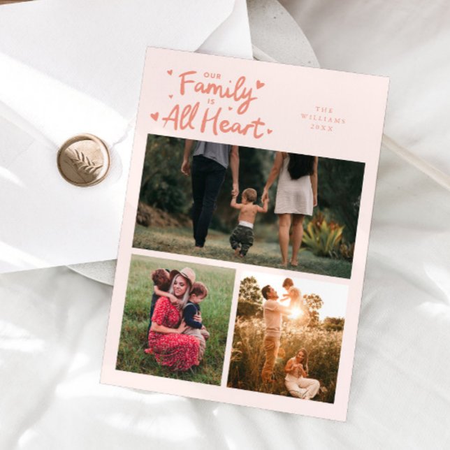 Cartão De Festividades Our Family Is All Heart Peach Valentines Day Photo (Criador carregado)