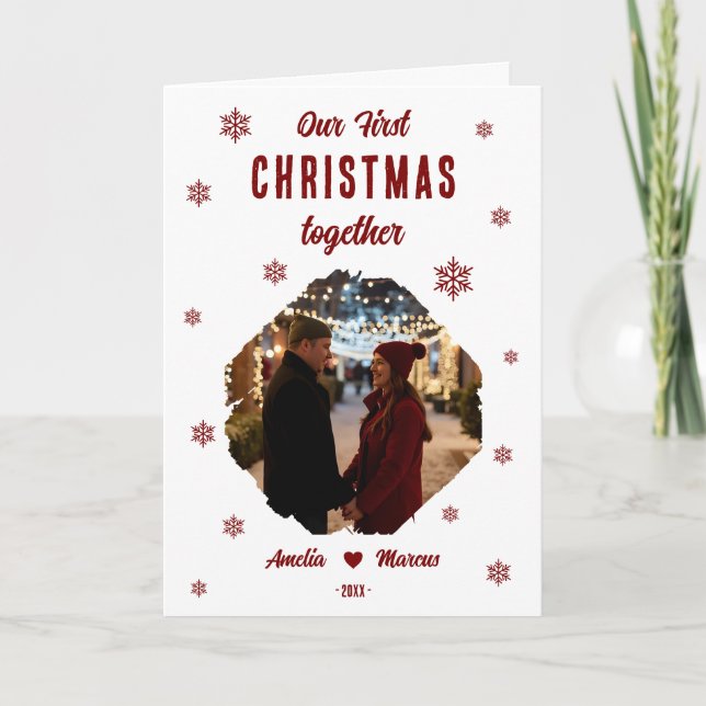 Cartão De Festividades Our First Christmas Together Couple Photo  (Frente)