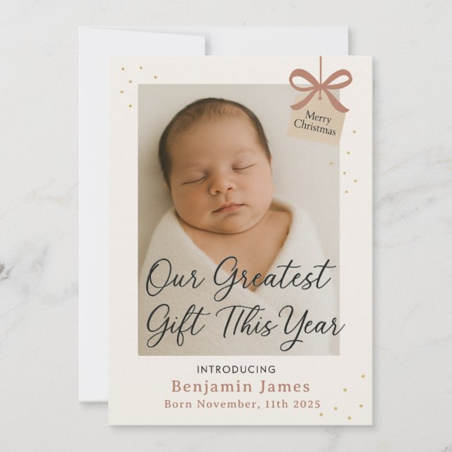 Cartão De Festividades Our Greatest Gift Baby Announcement Holiday Card (Frente)