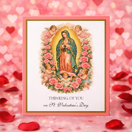 Cartão De Festividades Our Lady of Guadalupe Mary Angels with Roses