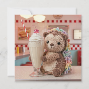 Cartão De Festividades Ouriço e Milkshake Em Branco