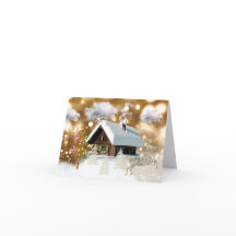 Ouro Bokeh da casa de campo da neve do Natal