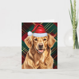 Cartão De Festividades Ouro Cachorro Vermelho Xadrez Verde Natal