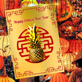 Cartão De Festividades Ouro de abacaxi chinês Ano Novo