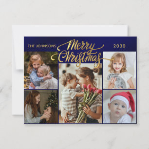 Cartão De Festividades Ouro de Foto com Script Mínimo 6 Feliz Natal