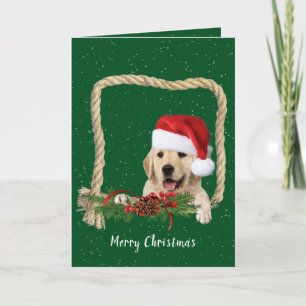 Cartão De Festividades Ouro de Natal - Retriever no quadro da corda