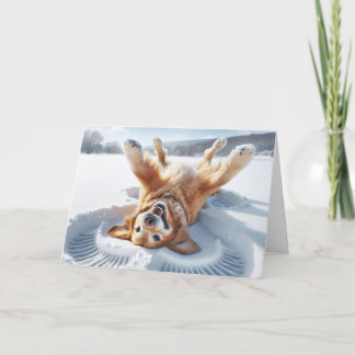 Cartão De Festividades Ouro de Natal - Retriever Snow Angel