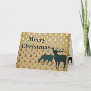 Cartão De Festividades Ouro de Palha-Silhueta Pinheiros Feliz Natal