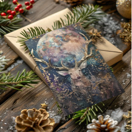 Cartão De Festividades Ouro de solstício de inverno, Bênção Yule, Stag e