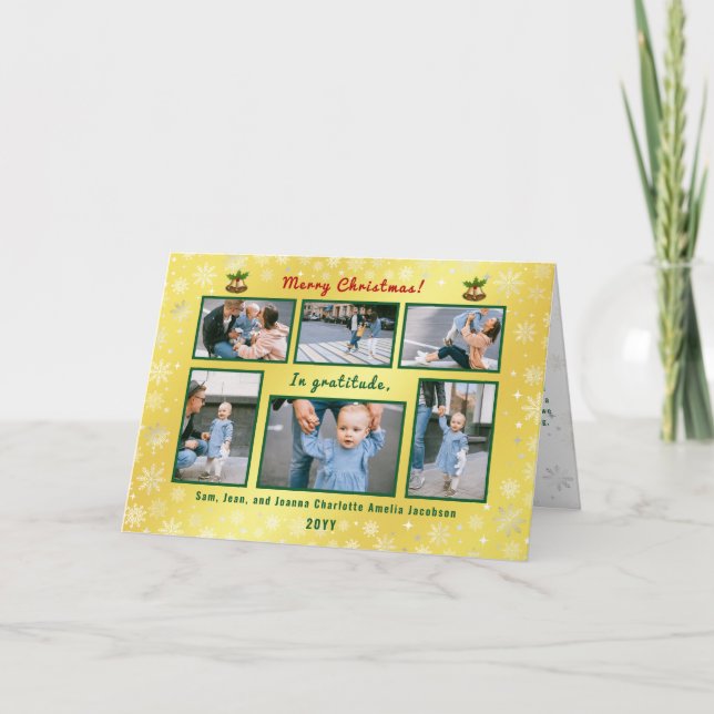 Cartão De Festividades ouro Elegante Cute de Colagem de 6 Fotos Personali (Frente)