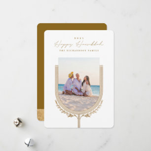 Cartão De Festividades Ouro Elegante Hanukkah Menorah Arch Fotográfico Fe