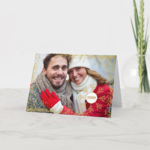 Cartão De Festividades Ouro Faux Glitter Snowflake Foto de Natal HORZ