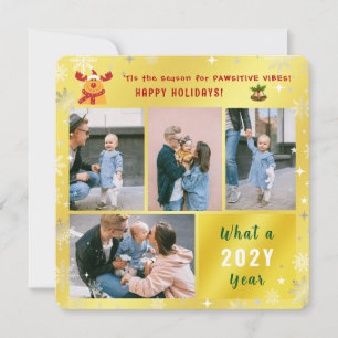 Cartão De Festividades Ouro Feliz Feriados de Colagem de Fotos Rudolph En