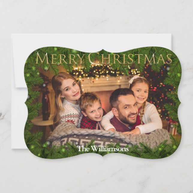 Cartão De Festividades Ouro Feliz Natal Entre Foto Do Rico De Pino (Frente)