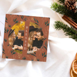 Cartão De Festividades Ouro Greenery abençoou duas fotos Terracotta