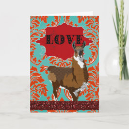 Cartão De Festividades Ouro Llama Ama a Saudação do Red Damask
