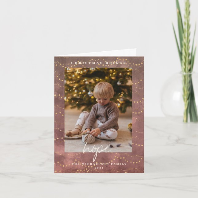 Cartão De Festividades Ouro Luz Natal Duas Imagens (Frente)