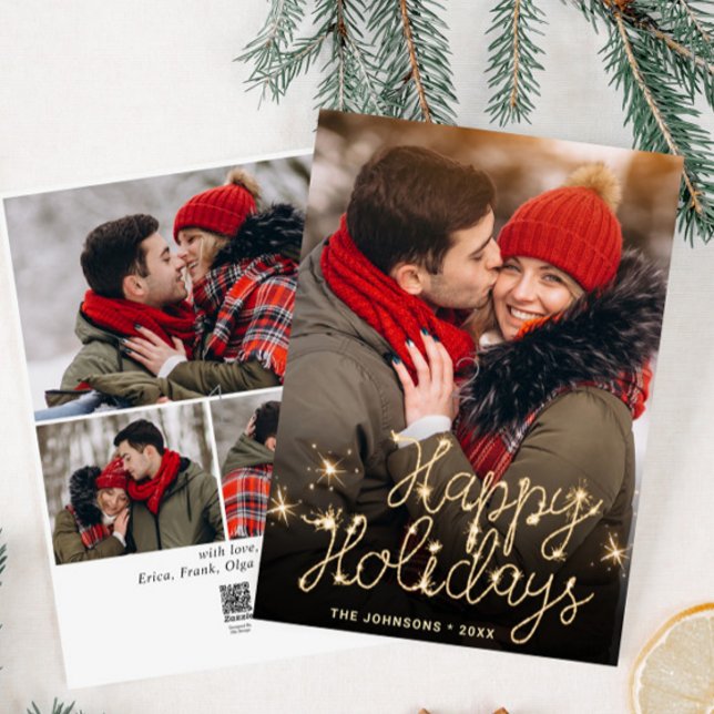 Cartão De Festividades Ouro Moderno Natal 4 FOTO Saudação (Criador carregado)