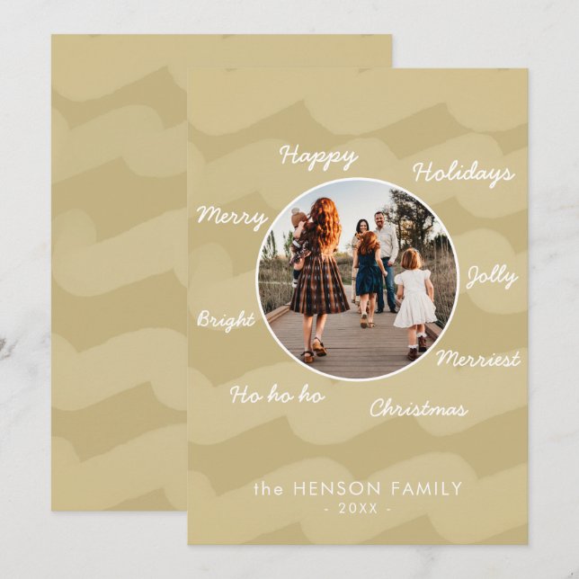 Cartão De Festividades Ouro Moderno Natal Deseja Foto da Família (Frente/Verso)